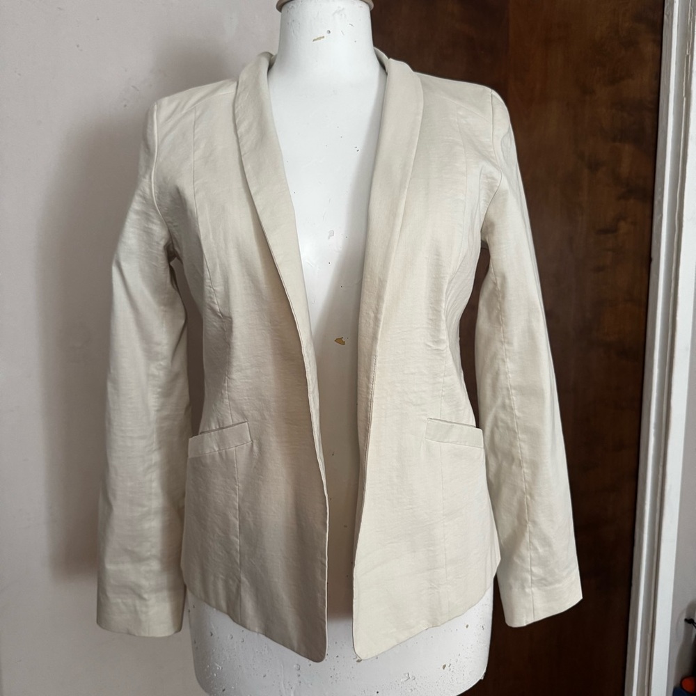 EILEEN FISHER  Bone Long Jacket Polished Ramie Stretch PETITE